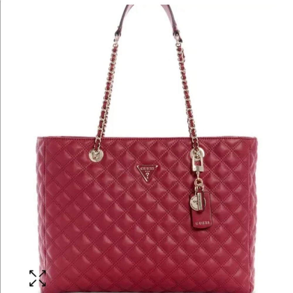 Guess Quilted Red Tote with Gold Chain Handles